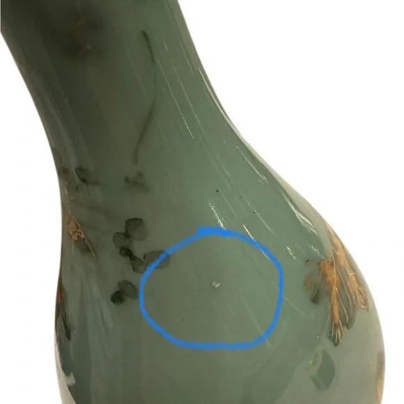 .Asian Turquoise Gilt Decorated Crane Neck Porcelain Glazed Large Vase #1